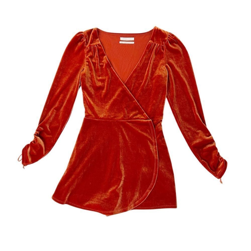 Urban Outfitters Goldmine Velvet Long Sleeve Romper Terra Cotta Orange Size XS